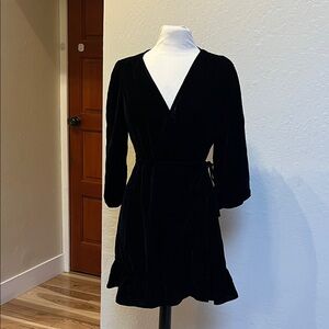 GAP black velvet wrap dress NWT